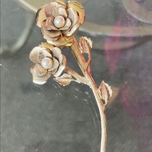Gold Floral Brooch with Pearls